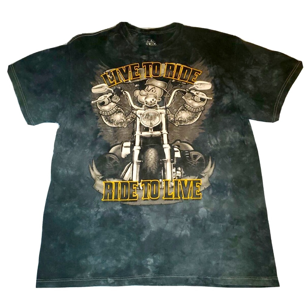 Popeye T-Shirt Live To Ride Ride To Live Motorcycle Tie Dye Tee‎ Men’s Small